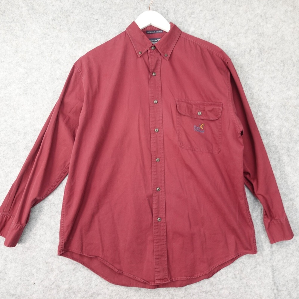 Vintage Ducks Unlimited Button Down Chore Shirt Mens Medium Maroon Logo Oversize